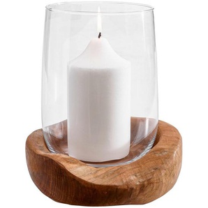 Leonardo Windlicht Toscana, Braun, Klar, Holz, Glas, Teakholz, 27 cm, Dekoration, Windlichter & Laternen, Windlichter