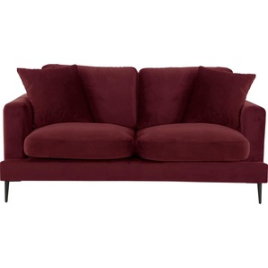 2-Sitzer LEONIQUE Cozy Sofas Gr. B/H/T: 151 cm x 80 cm x 97 cm, Samtoptik, rot 2-Sitzer Sofas mit losen Kissen und Metallbeinen