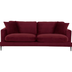 3-Sitzer LEONIQUE Cozy Sofas Gr. B/H/T: 211 cm x 80 cm x 97 cm, Samtoptik, rot 3-Sitzer Sofas mit losen Kissen und Metallbeinen