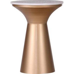 Beistelltisch LEONIQUE Menton Tische goldfarben (goldfarben, weiß) Beistelltische mit goldfarbenem Gestell und Terazzo Platte, in elegantem Design