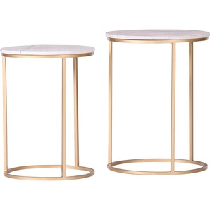 Beistelltisch LEONIQUE Menton Tische goldfarben (weiß, gold) Beistelltische mit Metallintarsien in der Marmorplatte (2er-Set)