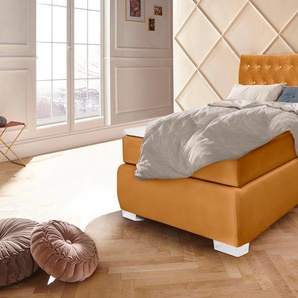 Boxspringbett LEONIQUE Rumba Komplettbetten Gr. Bezug in Samtoptik, Liegefläche B/L: 90 cm x 200 cm, Gewicht bis: 100 kg H3, Taschen-Federkernmatratze, goldfarben Boxspringbett Polsterbetten Seniorenbett ohne Bettkasten Komplettbetten