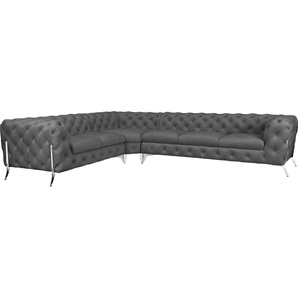 Leonique Chesterfield-Sofa Amaury L-Form, großes Ecksofa, Chesterfield-Optik, Breite 323 cm, Fußfarbe wählbar