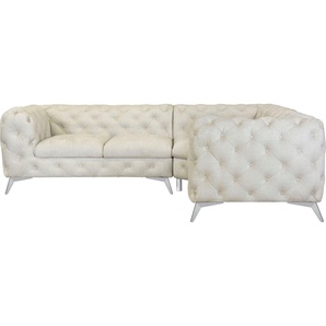 Leonique Chesterfield-Sofa Ecksofa GLYNIS L-Form mit Wellenunterfederung, Maße B/T/H 264/204/75cm, aufwändige Knopfheftung, moderne Chesterfield Optik, Fußfarbe wählbar