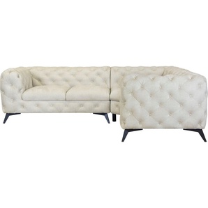 Leonique Chesterfield-Sofa Ecksofa GLYNIS L-Form mit Wellenunterfederung, Maße B/T/H 264/204/75cm, aufwändige Knopfheftung, moderne Chesterfield Optik, Fußfarbe wählbar