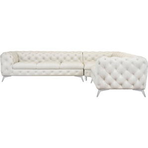 Leonique Chesterfield-Sofa Ecksofa GLYNIS L-Form mit Wellenunterfederung, Maße B/T/H 323/264/75cm, aufwändige Knopfheftung, moderne Chesterfield Optik, Fußfarbe wählbar
