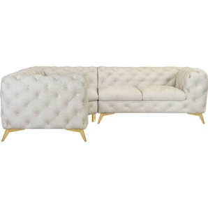 Leonique Chesterfield-Sofa Ecksofa GLYNIS L-Form mit Wellenunterfederung, Maße B/T/H 264/204/75cm, aufwändige Knopfheftung, moderne Chesterfield Optik, Fußfarbe wählbar