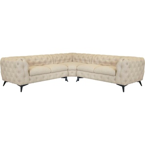 Leonique Chesterfield-Sofa Ecksofa GLYNIS L-Form mit Wellenunterfederung, Maße B/T/H 264/264/75cm, aufwändige Knopfheftung, moderne Chesterfield Optik, Fußfarbe wählbar