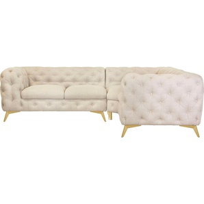 Leonique Chesterfield-Sofa Ecksofa GLYNIS L-Form mit Wellenunterfederung, Maße B/T/H 264/204/75cm, aufwändige Knopfheftung, moderne Chesterfield Optik, Fußfarbe wählbar