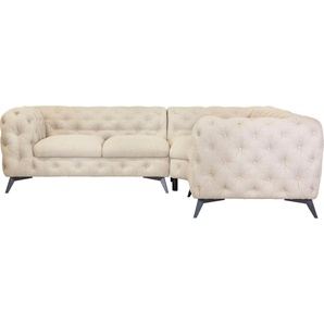 Leonique Chesterfield-Sofa Ecksofa GLYNIS L-Form mit Wellenunterfederung, Maße B/T/H 264/204/75cm, aufwändige Knopfheftung, moderne Chesterfield Optik, Fußfarbe wählbar