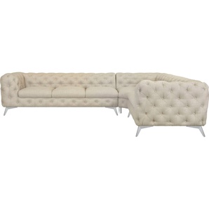 Leonique Chesterfield-Sofa Ecksofa GLYNIS L-Form mit Wellenunterfederung, Maße B/T/H 323/264/75cm, aufwändige Knopfheftung, moderne Chesterfield Optik, Fußfarbe wählbar