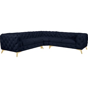 Leonique Chesterfield-Sofa Ecksofa GLYNIS L-Form mit Wellenunterfederung, Maße B/T/H 264/264/75cm, aufwändige Knopfheftung, moderne Chesterfield Optik, Fußfarbe wählbar