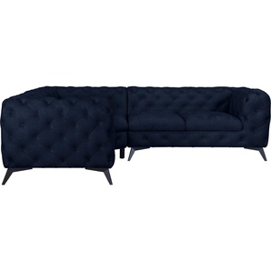 Leonique Chesterfield-Sofa Ecksofa GLYNIS L-Form mit Wellenunterfederung, Maße B/T/H 264/204/75cm, aufwändige Knopfheftung, moderne Chesterfield Optik, Fußfarbe wählbar