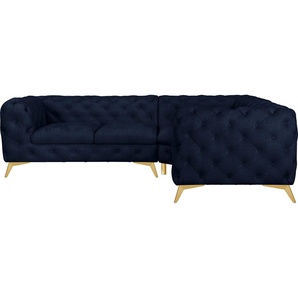 Leonique Chesterfield-Sofa Ecksofa GLYNIS L-Form mit Wellenunterfederung, Maße B/T/H 264/204/75cm, aufwändige Knopfheftung, moderne Chesterfield Optik, Fußfarbe wählbar