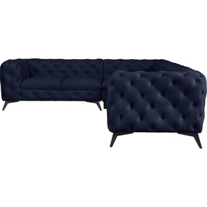 Leonique Chesterfield-Sofa Ecksofa GLYNIS L-Form mit Wellenunterfederung, Maße B/T/H 323/264/75cm, aufwändige Knopfheftung, moderne Chesterfield Optik, Fußfarbe wählbar