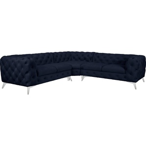 Leonique Chesterfield-Sofa Ecksofa GLYNIS L-Form mit Wellenunterfederung, Maße B/T/H 264/264/75cm, aufwändige Knopfheftung, moderne Chesterfield Optik, Fußfarbe wählbar