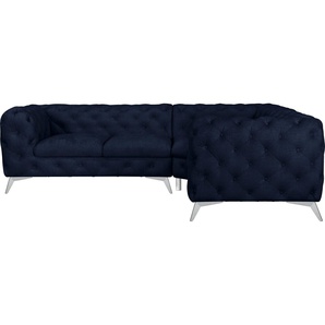 Leonique Chesterfield-Sofa Ecksofa GLYNIS L-Form mit Wellenunterfederung, Maße B/T/H 264/204/75cm, aufwändige Knopfheftung, moderne Chesterfield Optik, Fußfarbe wählbar