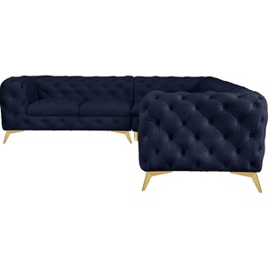Leonique Chesterfield-Sofa Ecksofa GLYNIS L-Form mit Wellenunterfederung, Maße B/T/H 323/264/75cm, aufwändige Knopfheftung, moderne Chesterfield Optik, Fußfarbe wählbar