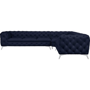 Leonique Chesterfield-Sofa Ecksofa GLYNIS L-Form mit Wellenunterfederung, Maße B/T/H 323/264/75cm, aufwändige Knopfheftung, moderne Chesterfield Optik, Fußfarbe wählbar