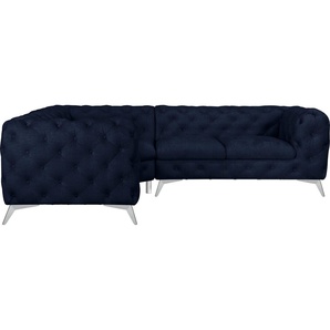 Leonique Chesterfield-Sofa Ecksofa GLYNIS L-Form mit Wellenunterfederung, Maße B/T/H 264/204/75cm, aufwändige Knopfheftung, moderne Chesterfield Optik, Fußfarbe wählbar