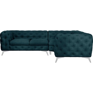 Leonique Chesterfield-Sofa Ecksofa GLYNIS L-Form mit Wellenunterfederung, Maße B/T/H 264/204/75cm, aufwändige Knopfheftung, moderne Chesterfield Optik, Fußfarbe wählbar