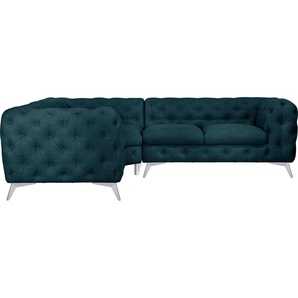Leonique Chesterfield-Sofa Ecksofa GLYNIS L-Form mit Wellenunterfederung, Maße B/T/H 264/204/75cm, aufwändige Knopfheftung, moderne Chesterfield Optik, Fußfarbe wählbar