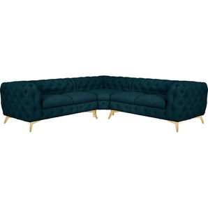 Leonique Chesterfield-Sofa Ecksofa GLYNIS L-Form mit Wellenunterfederung, Maße B/T/H 264/264/75cm, aufwändige Knopfheftung, moderne Chesterfield Optik, Fußfarbe wählbar