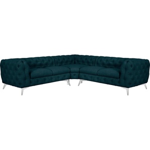 Leonique Chesterfield-Sofa Ecksofa GLYNIS L-Form mit Wellenunterfederung, Maße B/T/H 264/264/75cm, aufwändige Knopfheftung, moderne Chesterfield Optik, Fußfarbe wählbar