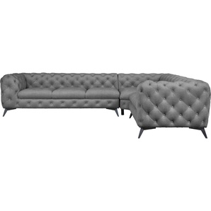 Leonique Chesterfield-Sofa Ecksofa GLYNIS L-Form mit Wellenunterfederung, Maße B/T/H 323/264/75cm, aufwändige Knopfheftung, moderne Chesterfield Optik, Fußfarbe wählbar