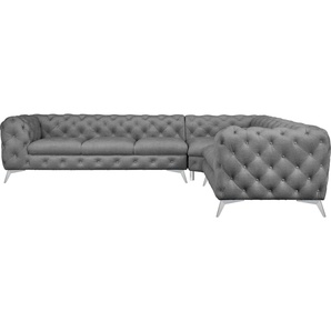 Leonique Chesterfield-Sofa Ecksofa GLYNIS L-Form mit Wellenunterfederung, Maße B/T/H 323/264/75cm, aufwändige Knopfheftung, moderne Chesterfield Optik, Fußfarbe wählbar