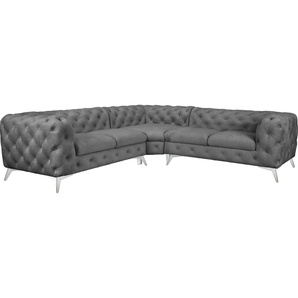 Leonique Chesterfield-Sofa Ecksofa GLYNIS L-Form mit Wellenunterfederung, Maße B/T/H 264/264/75cm, aufwändige Knopfheftung, moderne Chesterfield Optik, Fußfarbe wählbar