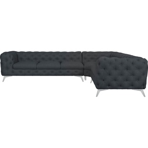 Leonique Chesterfield-Sofa Ecksofa GLYNIS L-Form mit Wellenunterfederung, Maße B/T/H 323/264/75cm, aufwändige Knopfheftung, moderne Chesterfield Optik, Fußfarbe wählbar