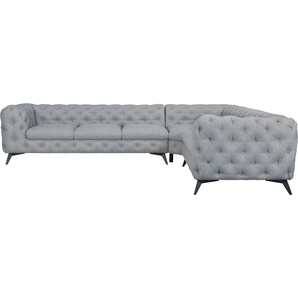 Leonique Chesterfield-Sofa Ecksofa GLYNIS L-Form mit Wellenunterfederung, Maße B/T/H 323/264/75cm, aufwändige Knopfheftung, moderne Chesterfield Optik, Fußfarbe wählbar