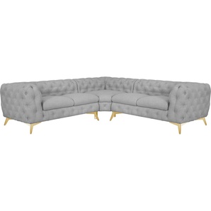 Leonique Chesterfield-Sofa Ecksofa GLYNIS L-Form mit Wellenunterfederung, Maße B/T/H 264/264/75cm, aufwändige Knopfheftung, moderne Chesterfield Optik, Fußfarbe wählbar