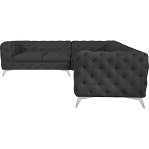 Leonique Chesterfield-Sofa Ecksofa GLYNIS L-Form mit Wellenunterfederung, Maße B/T/H 323/264/75cm, aufwändige Knopfheftung, moderne Chesterfield Optik, Fußfarbe wählbar