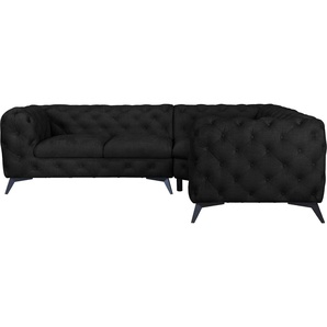 Leonique Chesterfield-Sofa Ecksofa GLYNIS L-Form mit Wellenunterfederung, Maße B/T/H 264/204/75cm, aufwändige Knopfheftung, moderne Chesterfield Optik, Fußfarbe wählbar