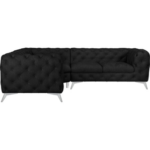 Leonique Chesterfield-Sofa Ecksofa GLYNIS L-Form mit Wellenunterfederung, Maße B/T/H 323/264/75cm, aufwändige Knopfheftung, moderne Chesterfield Optik, Fußfarbe wählbar
