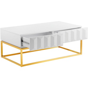 Leonique Couchtisch Alais, in 3D-Optik, mit zwei Schubladen und goldfarbenem Metallgestell