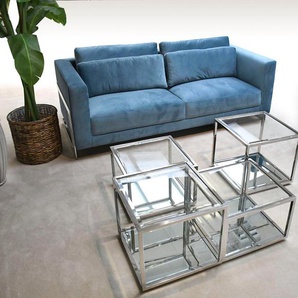 Leonique Couchtisch Maik, Couchtisch, 4 Tische, Glas, Chromgestell, 50x50x35/45