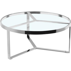 Leonique Couchtisch Palmer, Runder Couchtisch, Silber, Chrom, Glasplatte, Gestell, 90x90x40