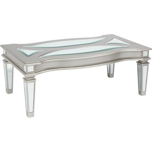 Leonique Couchtisch Tessani, Couchtisch, mattsilber, Spiegelinlays, Mosaikplatte, 122x66x47