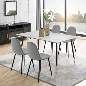 Essgruppe LEONIQUE Eadwine Sitzmöbel-Sets Gr. Marmorfarbener Esstisch, grau (hellgrau) Essgruppen bestehend aus Eadwine Esstisch 120 cm und 4 Esszimmerstühlen