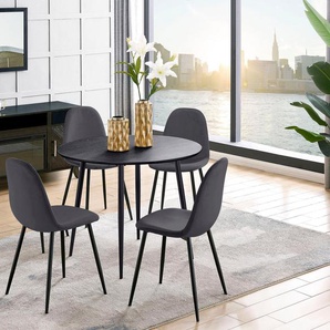 Leonique Essgruppe Eadwine, TOPSELLER! Sitzgruppe Esstisch plus 4 Esszimmerstühle, (Set, 5-tlg., Esstisch plus 4 Esszimmerstühle), Esstisch plus 4 Stühle in verschiedenen Farben
