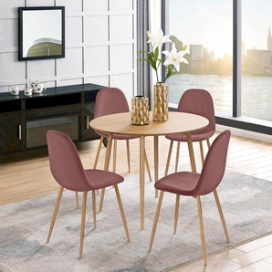 Leonique Essgruppe Eadwine, TOPSELLER! Sitzgruppe Esstisch plus 4 Esszimmerstühle, (Set, 5-tlg., Esstisch plus 4 Esszimmerstühle), Esstisch plus 4 Stühle in verschiedenen Farben