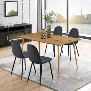 Leonique Essgruppe Eadwine, TOPSELLER! Tisch plus 4 Stühle, Sitzgruppe, (Set, 5-tlg., Esstisch plus 4 Esszimmerstühle), bestehend aus Esstisch 160 cm und 4 Esszimmerstühlen, Polsterstühlen