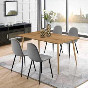 Leonique Essgruppe Eadwine, TOPSELLER! Tisch plus 4 Stühle, Sitzgruppe, (Set, 5-tlg., Esstisch plus 4 Esszimmerstühle), bestehend aus Esstisch 160 cm und 4 Esszimmerstühlen, Polsterstühlen