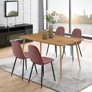 Leonique Essgruppe Eadwine, TOPSELLER! Tisch plus 4 Stühle, Sitzgruppe, (Set, 5-tlg., Esstisch plus 4 Esszimmerstühle), bestehend aus Esstisch 160 cm und 4 Esszimmerstühlen, Polsterstühlen