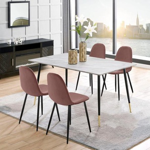 Leonique Essgruppe Eadwine, TOPSELLER! Tisch plus 4 Stühle, Sitzgruppe, (Set, 5-tlg., Esstisch plus 4 Esszimmerstühle), bestehend aus Esstisch 160 cm und 4 Esszimmerstühlen, Polsterstühlen