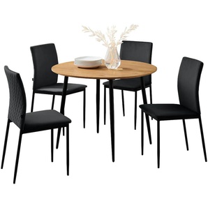 Essgruppe LEONIQUE Pavia/Eadwine Sitzmöbel-Sets Gr. Kunstleder, Esstisch mit eichefarbener Tischplatte, schwarz (schwarz, schwarz, schwarz) Essgruppen