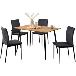 Leonique Essgruppe Pavia + Eadwine, (Spar-Set, 5-tlg., Tisch mit 4 Stühlen), Esszimmerstühle mit Kunstleder oder Samtstoff